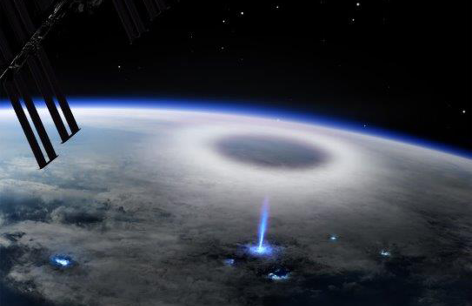 DTU illustration of high-altitude electrical discharges such as blue jets from ISS via ASIM.