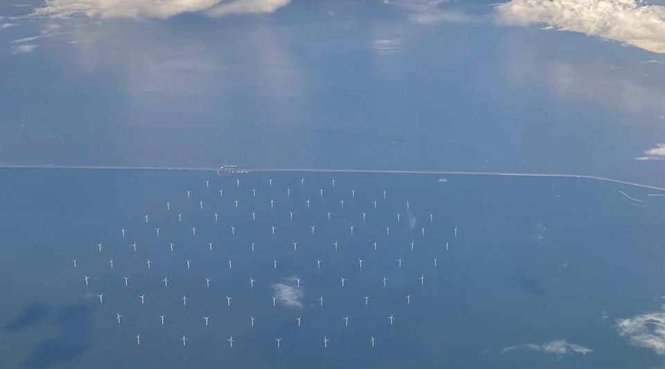 Offshore wind farm seen from above.