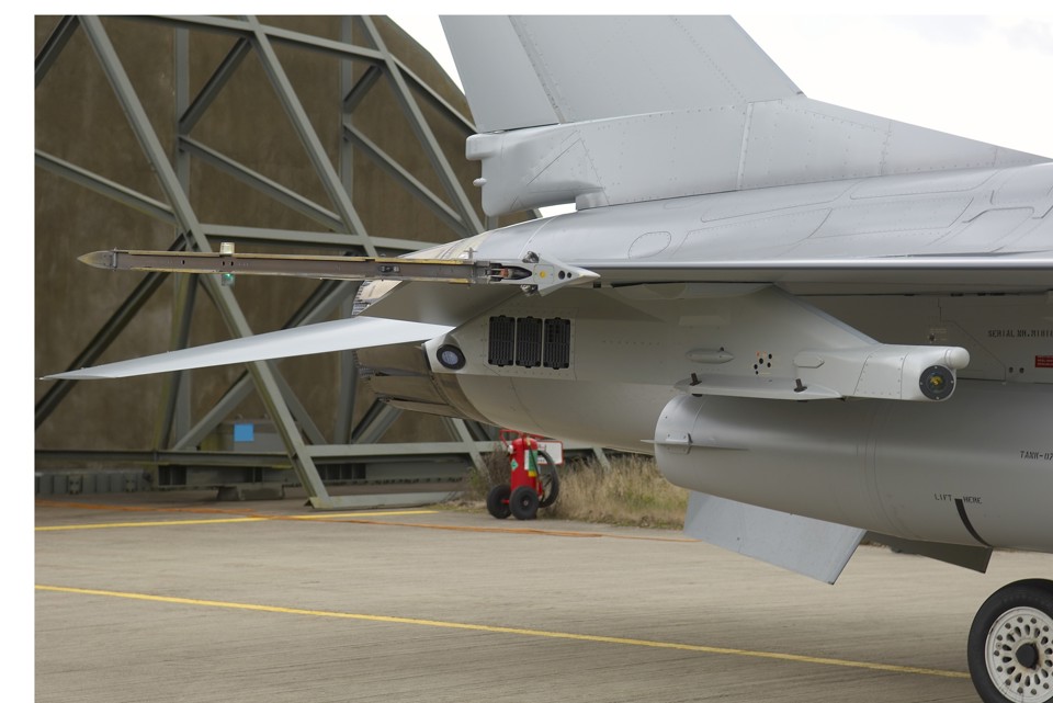 Pylons on a US Air National Guard F-16 fighter aircraft.