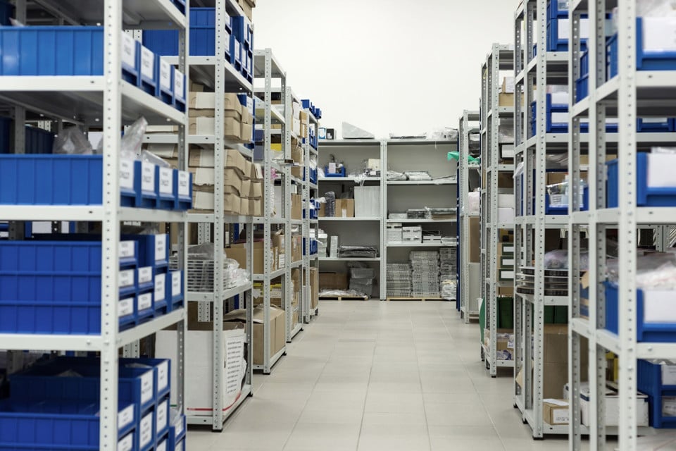 Shelves in an storage room.