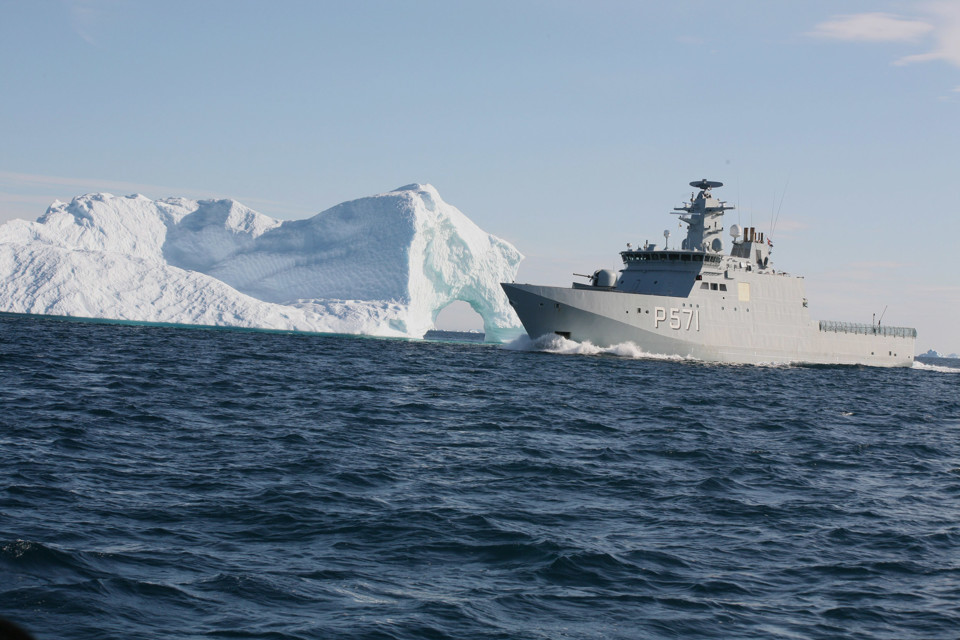 Navy vessel on the ocean. in Greenland.