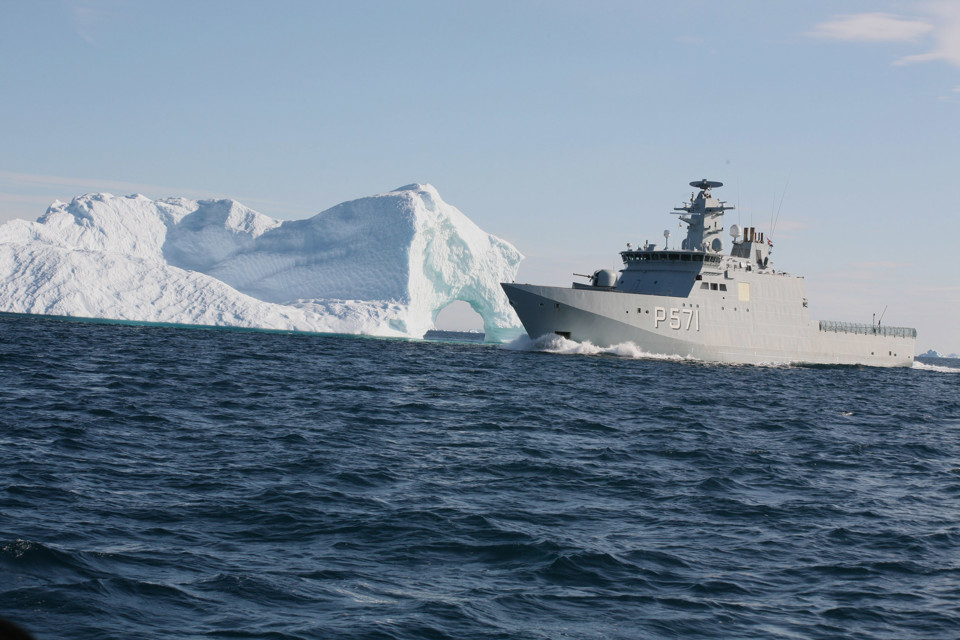 Navy vessel on the ocean. in Greenland.