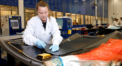 Terma employee manufacturing composites for aerostructures for the F-35 at production facility in Grenaa in Denmark. 