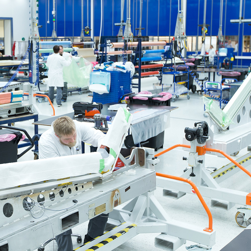 Terma employees working on aerostructures manufacturing at Grenaa production facility.