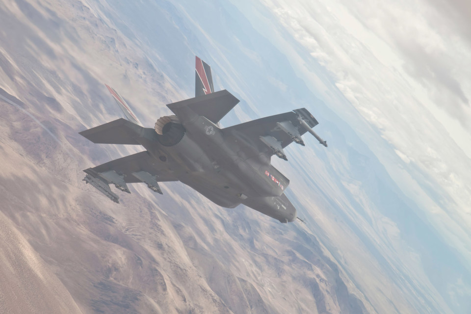 Lockheed Martin F 35 Lightning II in the air.