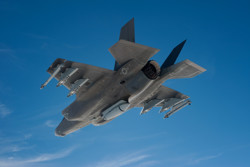 Lockheed Martin F 35 Lightning II in the air.