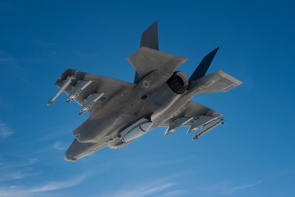 Lockheed Martin F 35 Lightning II in the air.