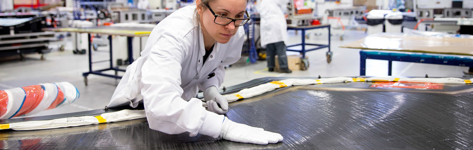 Terma employee manufacturing aerostructures for the F-35.