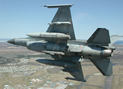 F-16 Fighting Falcon with Pylon Integrated Dispenser System, PIDSU, missile warning system.