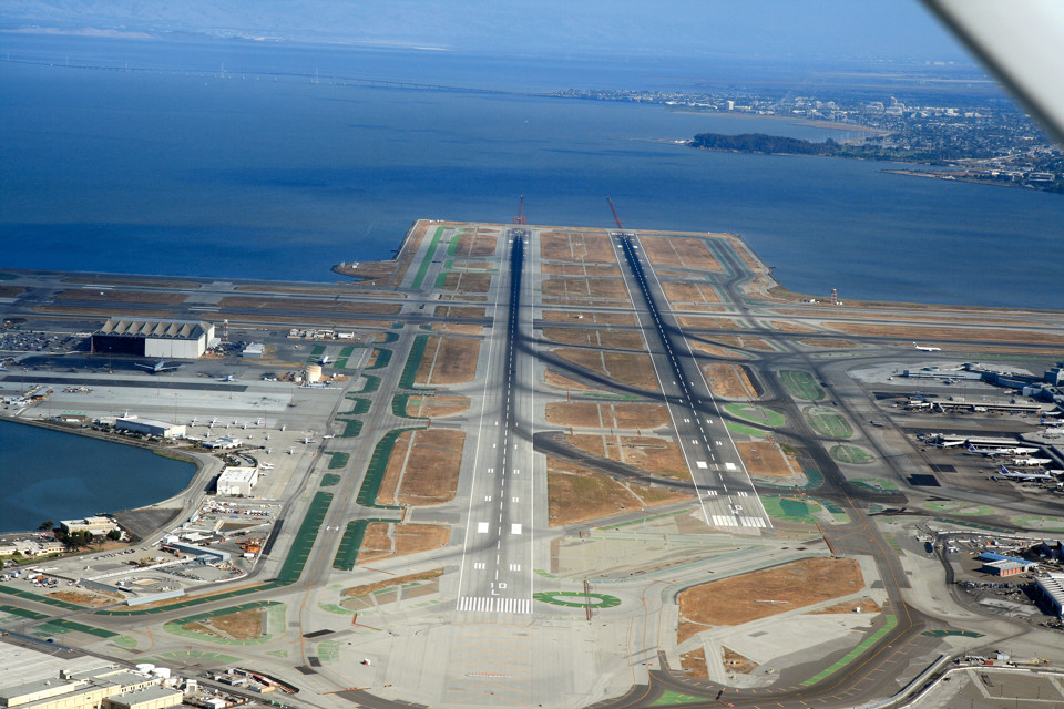 View of San Francisco International Airport from the air.