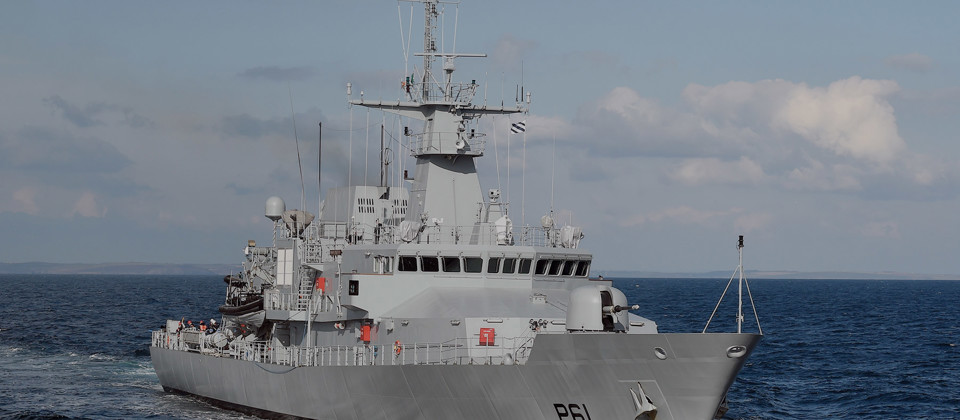 Navy vessel on the ocean.