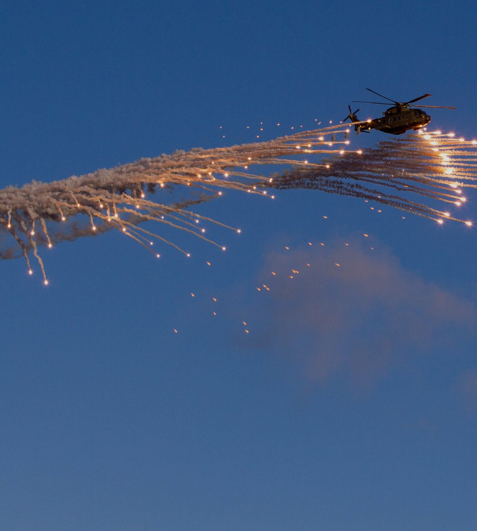 5A Electronic Warfare Danish EH101 Helicopter Ejecting Flares Overlay