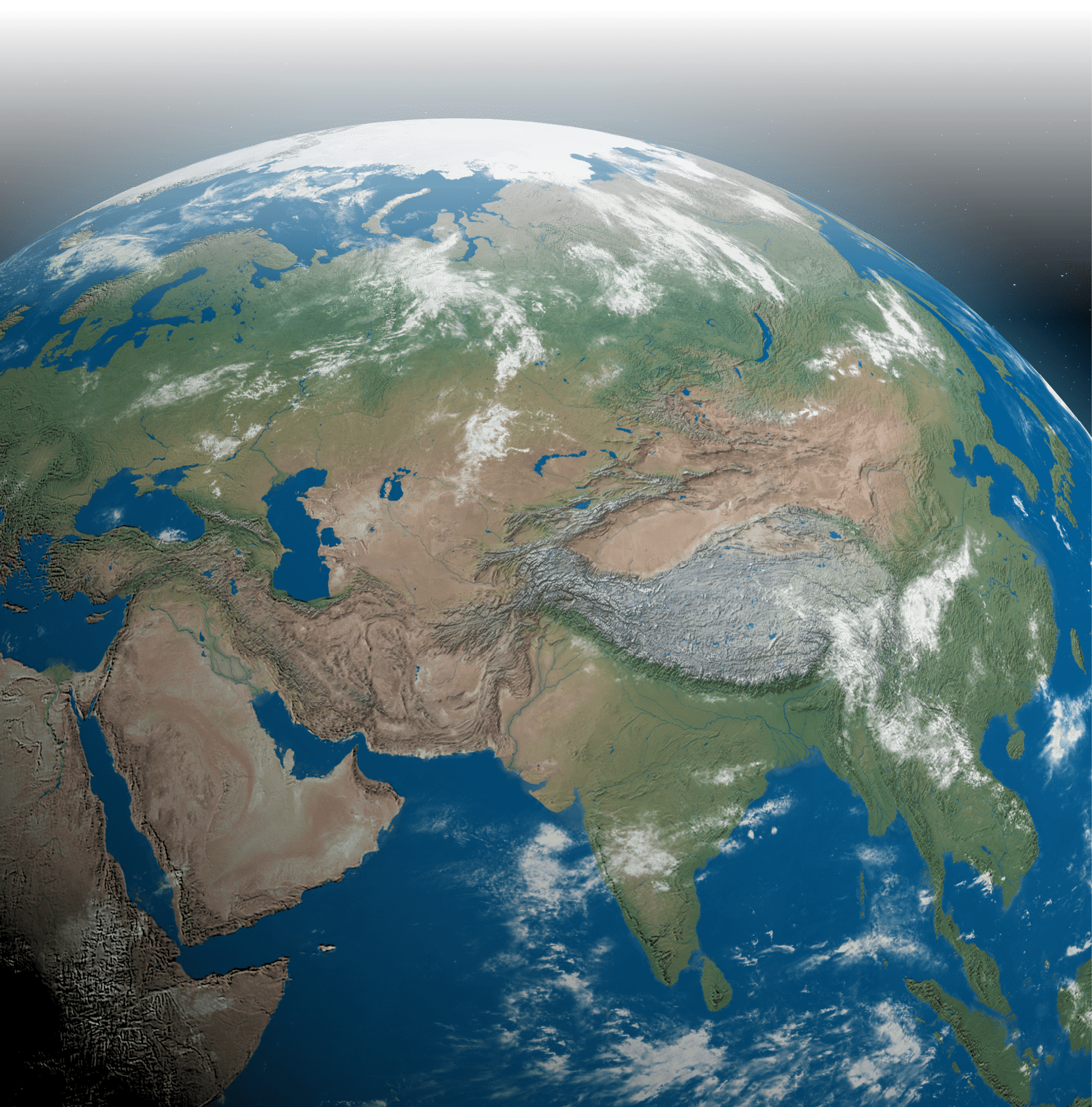 asia seen from space 3d rendering illustration; Shutterstock ID 1912360252; purchase_order: Terma; job: Asia from Space; client: CKP; other: -